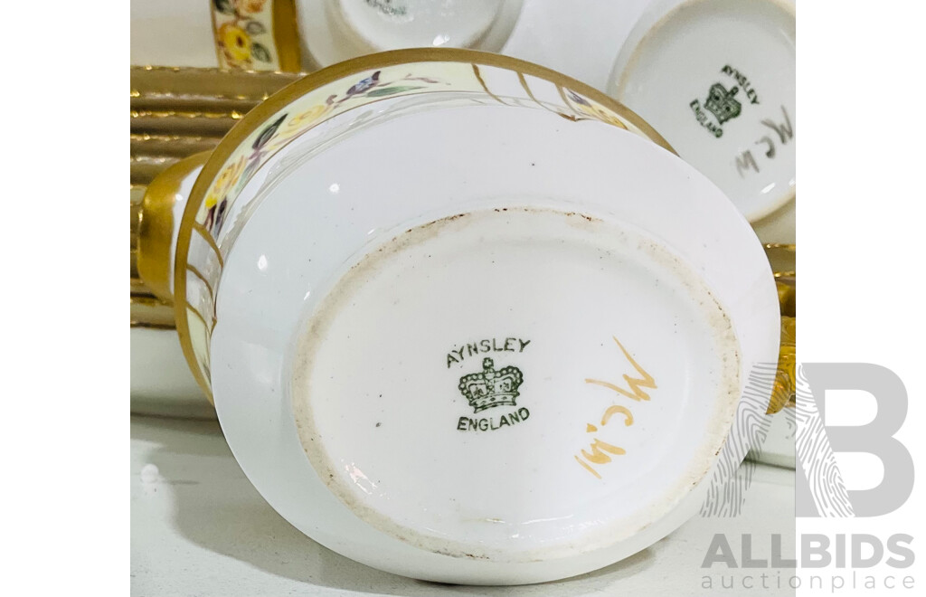 Vintage Aynsley England Tea Set Including Six Teacups and Saucers, Creamer, Large Sugar Bowl and  More