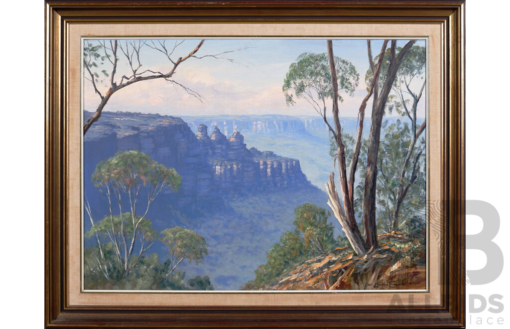 John Emmett (Born 1927), the Three Sisters From Eagle Hawk Rock Lookout - Katoomba 1987, Acrylic on Canvasboard