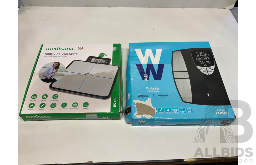 WW Bodyfit  WW800A Smart Scale & MEDISANA Body BS460 Analysis Scale  - Lot of 2 - Estimated Total ORP$188.00