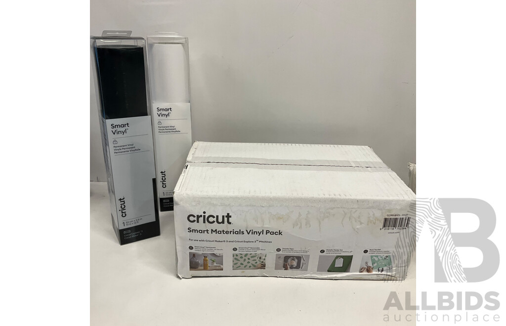 CIRCUT Smart Materials Vinyl Pack & Smart Permanent Vinyl (White) & Removable Vinyl (Black) - Lot of 3 - Estimated Total ORP $168.00