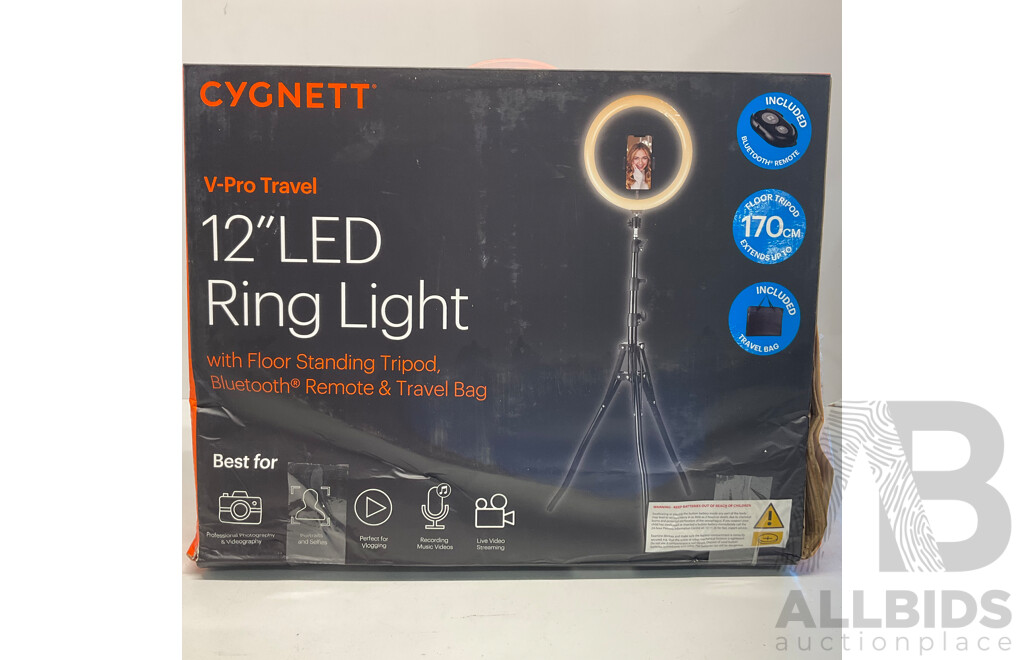 CYGNETT V-PRO 12inch Travel Ring Light - Lot of 2  - Estimated Total ORP $158.00