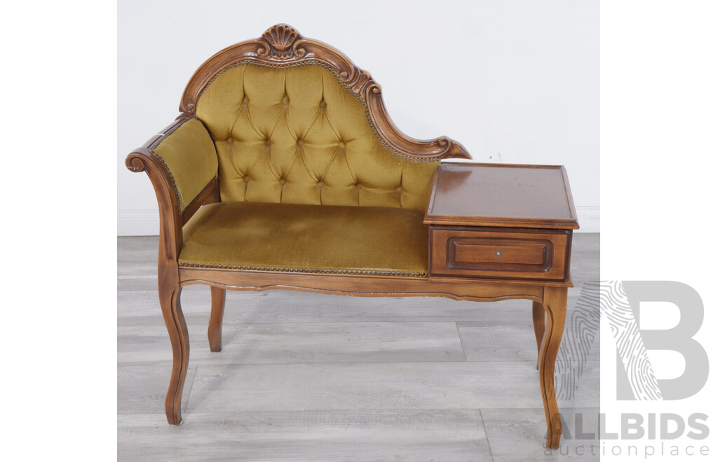 Antique Style Telephone Table with Yellow Velvet Upholstery