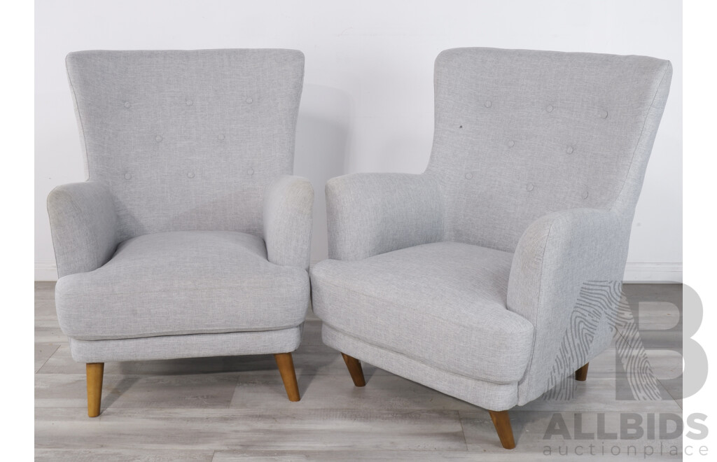 Pair of Contemporary Armchairs in Grey Upholstery