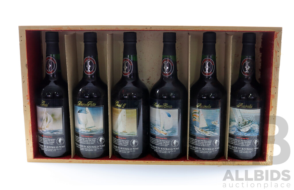 Set of Six Boxed 1978 Thomas Hardy Americas Cup Classic Vintage Port, 750ml
