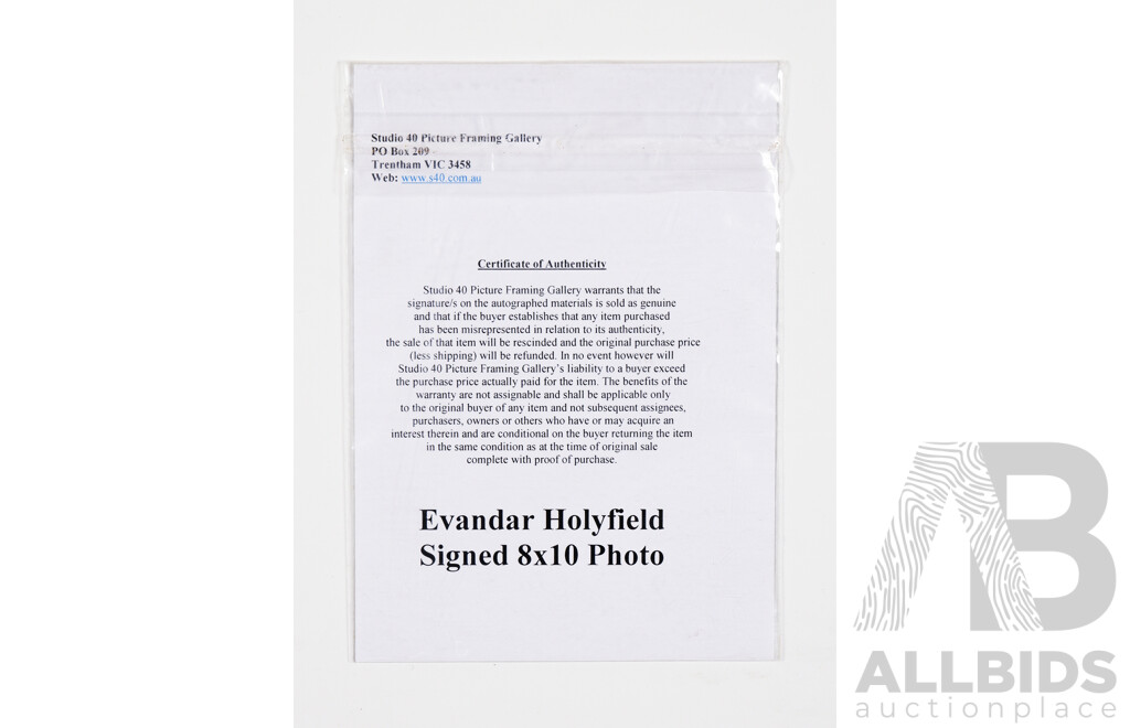 Framed Evander Holyfield Photograph, Bears Signature