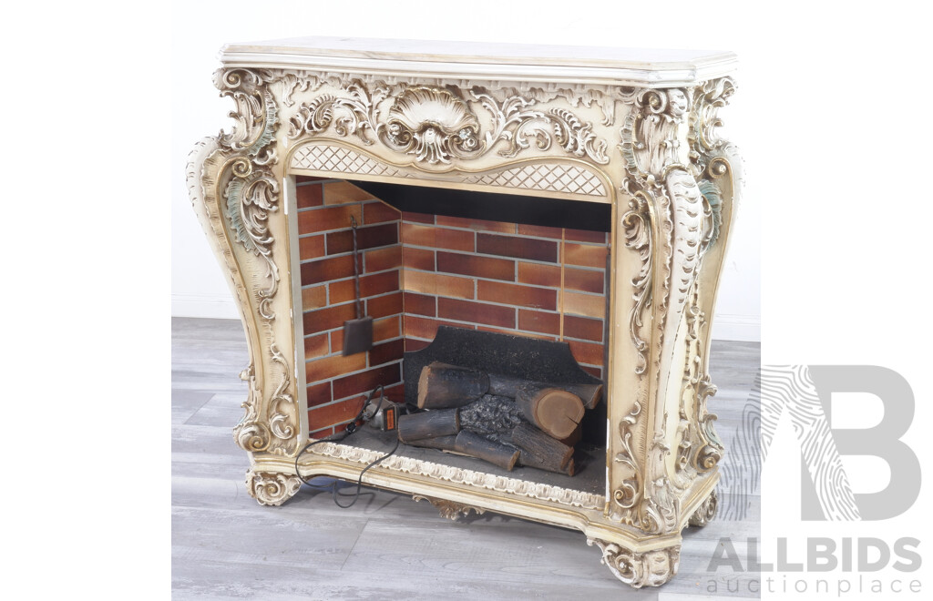 A Vintage Italinate Faux Fireplace with Alabaster Mantle