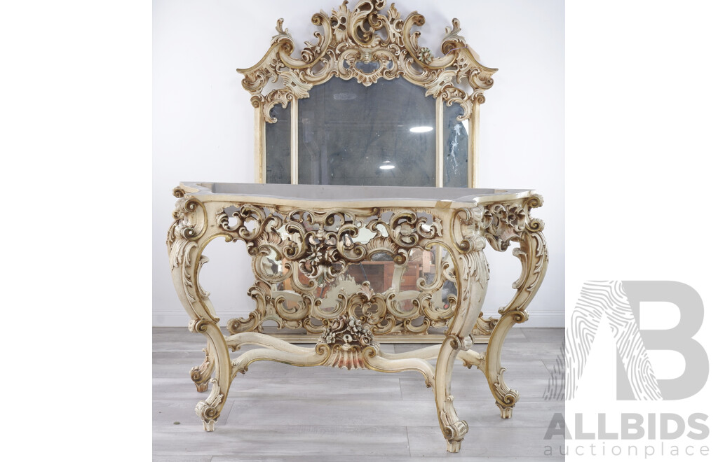 A Vintage Italinate Console Table with Large Mirror