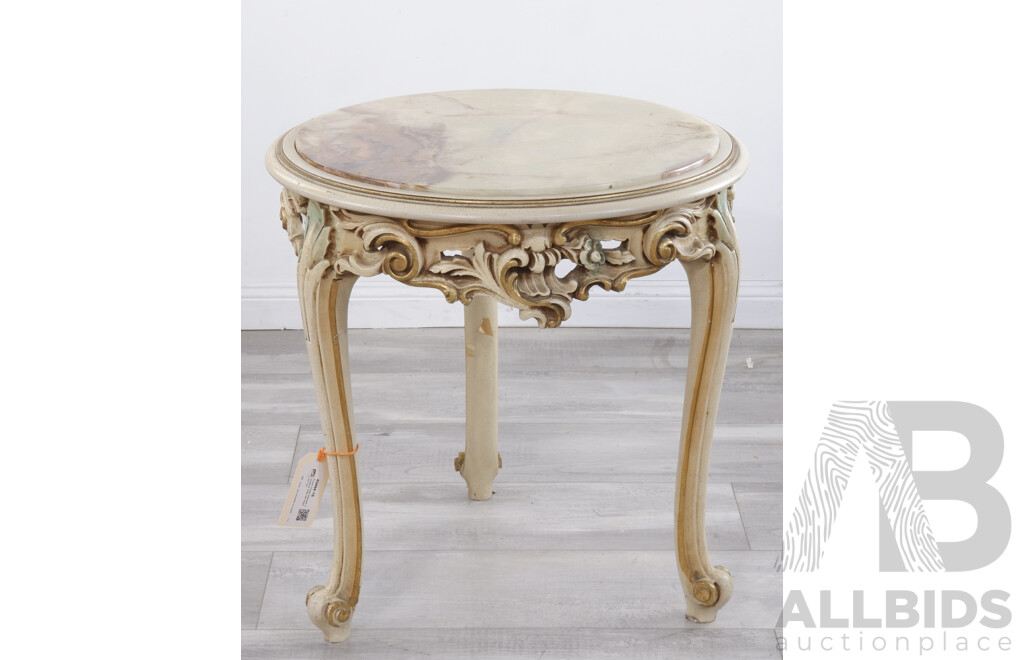 Round Vintage Italianate Occasional Table with Alabaster Top