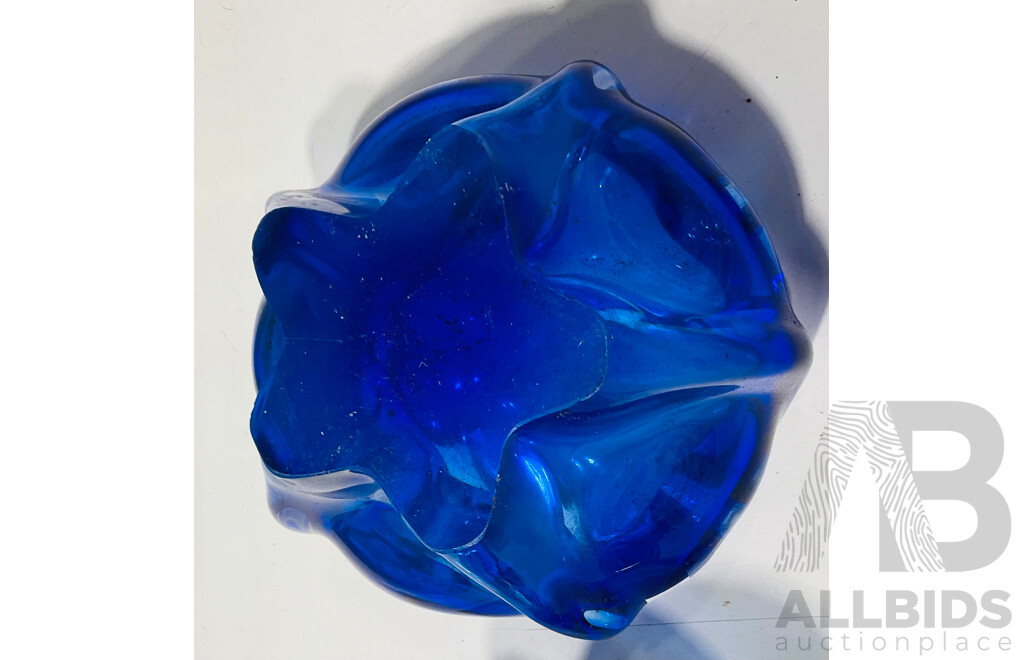Pair Retro Murano Style Blue Glass Dishes with Star Form Base