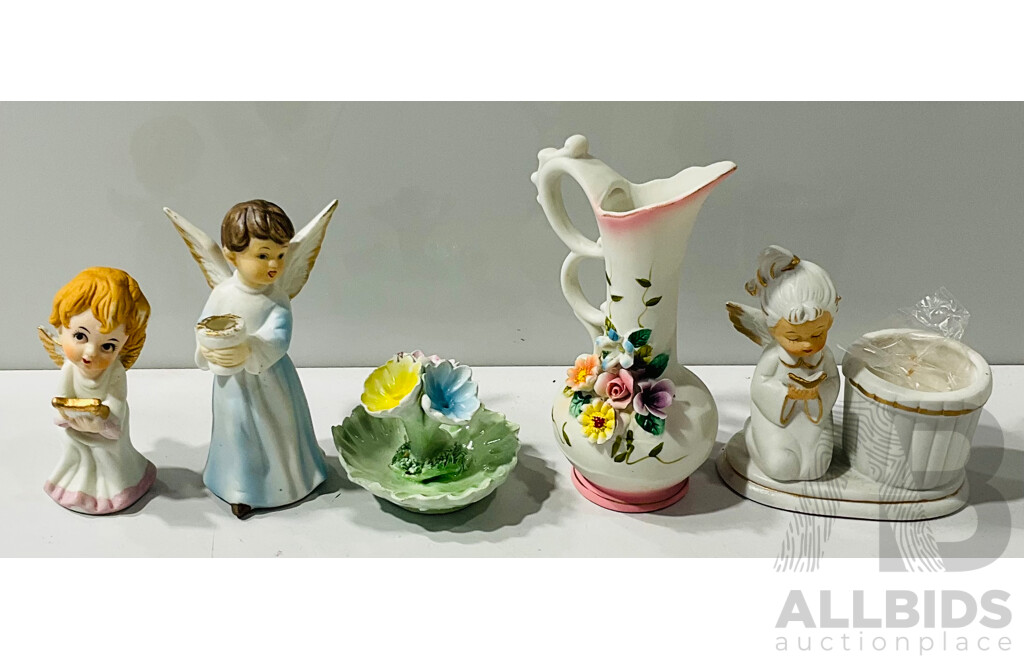 Quantity of Ceramic Angel Figurines Bomboniere Alongside Vases, Doves and More