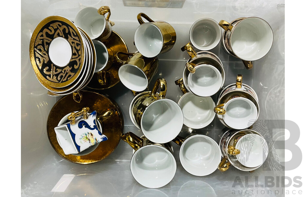 Quantity of Decorative and Varied Espresso and Coffee Cups and Saucers
