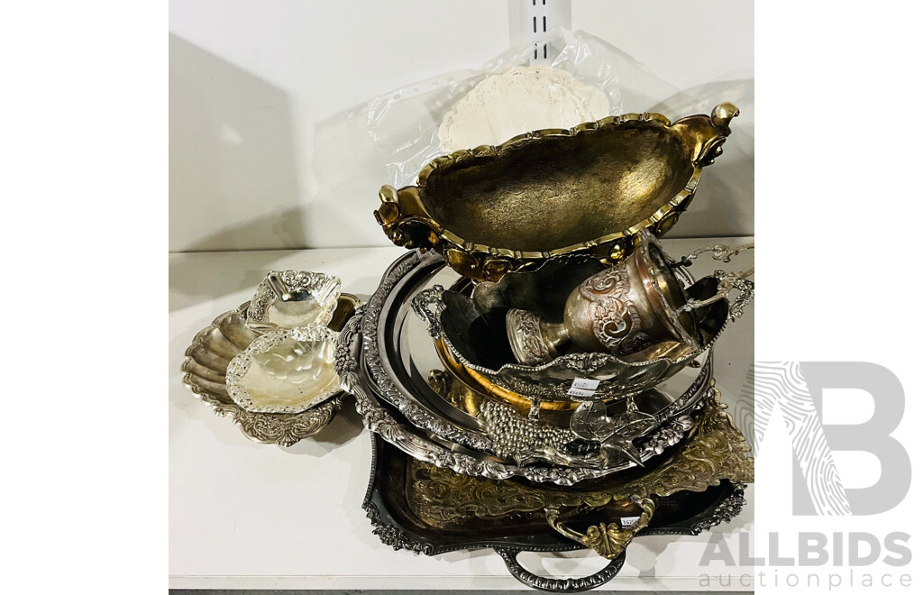 Quantity of Decorative Silver Plated and Other Platters of Varied Sizes and More