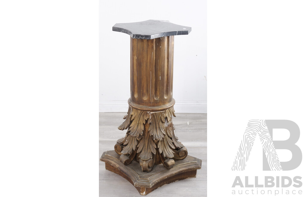 Vintage Italianate Corinthian Pedestal Column with Marble Top