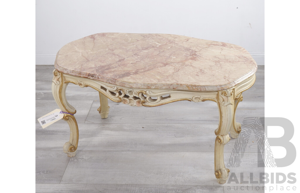 Vintage Italianate Coffee Table with Pink Marble Top