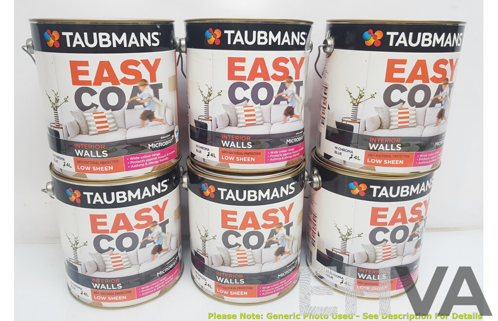 TAUBMANS Easy Coat Low Sheen Blue for Interior Walls 4L - Lot of 6 - Total ORP $810.00