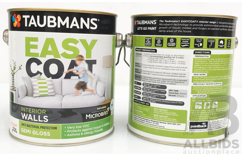 TAUBMANS Easy Coat Semi-Gloss Accent for Interior Walls 2L - Lot of 4 - Total ORP $216.60