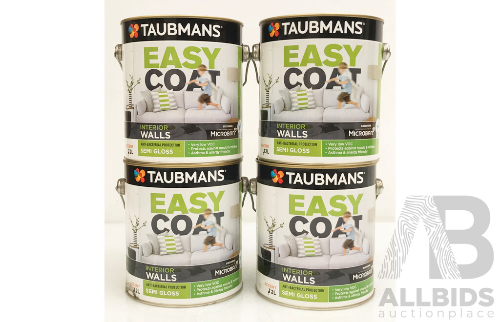 TAUBMANS Easy Coat Semi-Gloss Accent for Interior Walls 2L - Lot of 4 - Total ORP $216.60