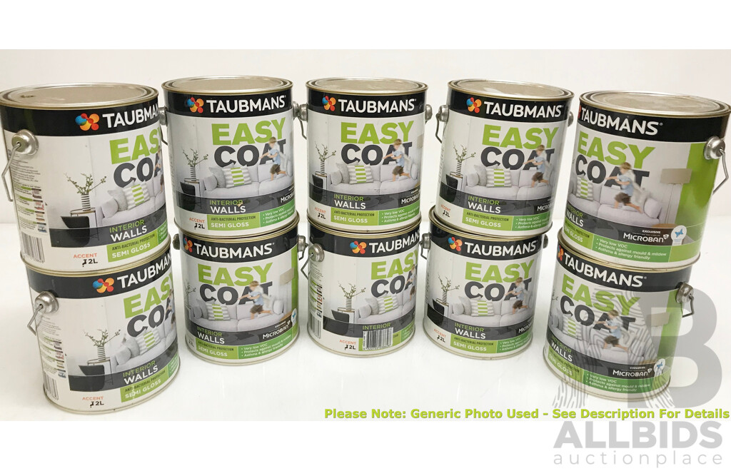 TAUBMANS Easy Coat Semi-Gloss Accent for Interior Walls 2L - Lot of 10 - Total ORP $541.50