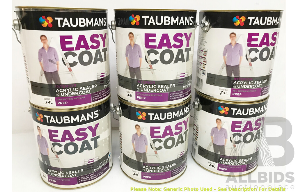 TAUBMANS Easy Coat Prep White for Interior Acrylic Sealer & Undercoat 4L- Lot of 6 - Total ORP $810.00