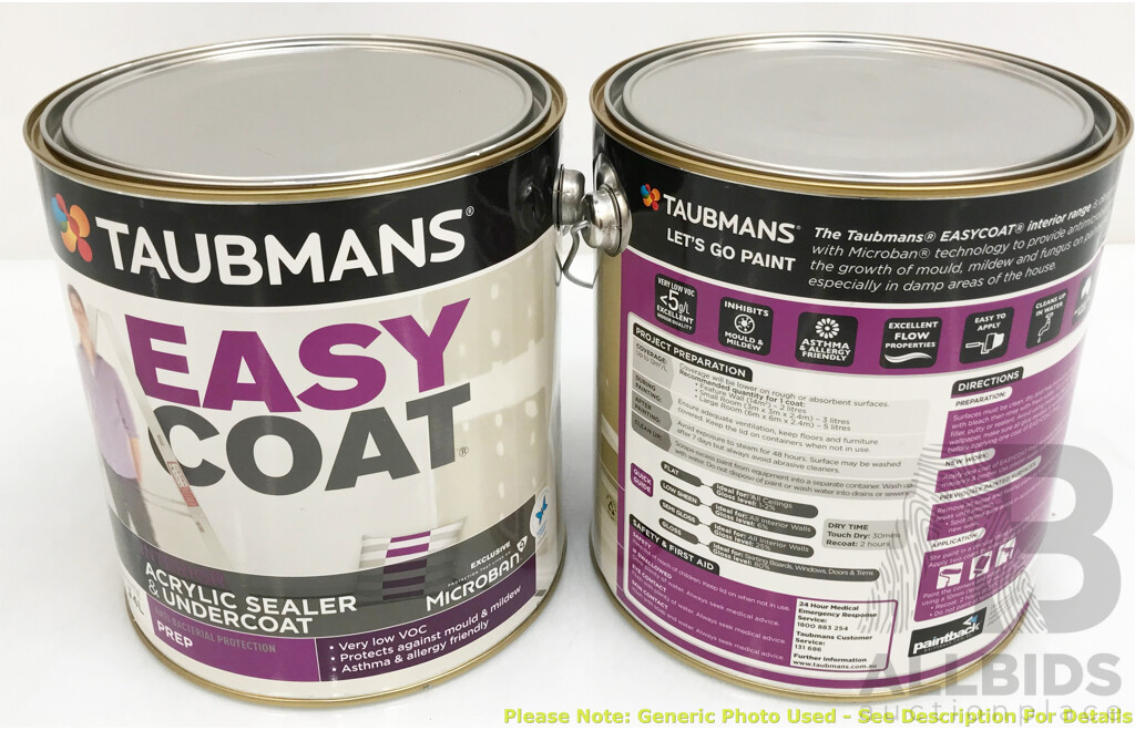 TAUBMANS Easy Coat Prep White for Interior Acrylic Sealer & Undercoat 4L- Lot of 6 - Total ORP $810.00