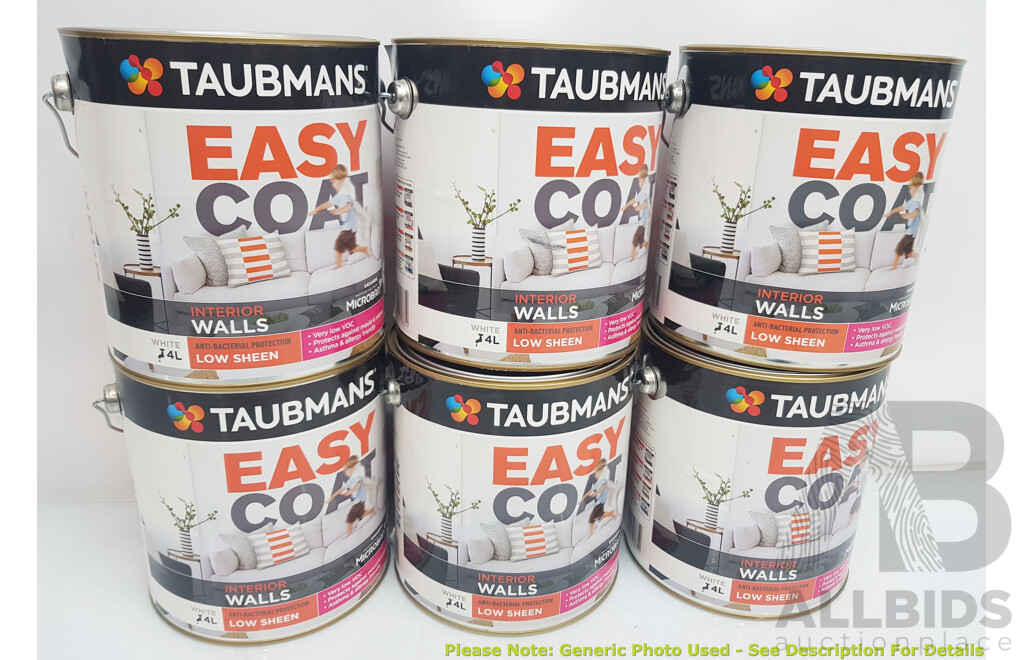 TAUBMANS Easy Coat Low Sheen White for Interior Walls 4L - Lot of 6 - Total ORP $810.00