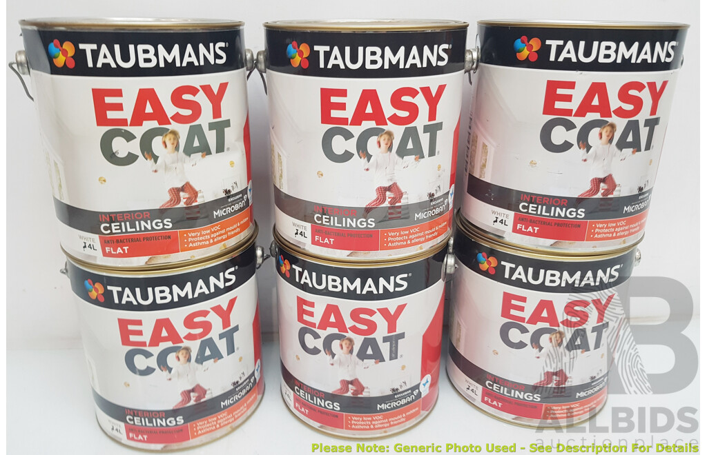 TAUBMANS Easy Coat Flat White for Interior Ceilings 4L - Lot of 6 - Total ORP $810.00