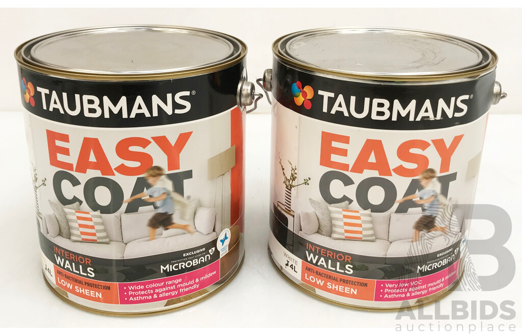 TAUBMANS Easy Coat Low Sheen White for Interior Walls 4L - Lot of 6 - Total ORP $810.00