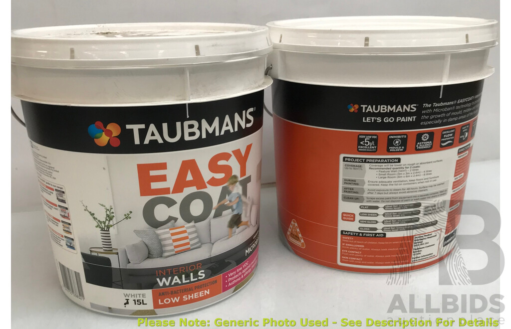 TAUBMANS Easy Coat Low Sheen White for Interior Walls 15L - Lot of 3 - Total ORP $570.00