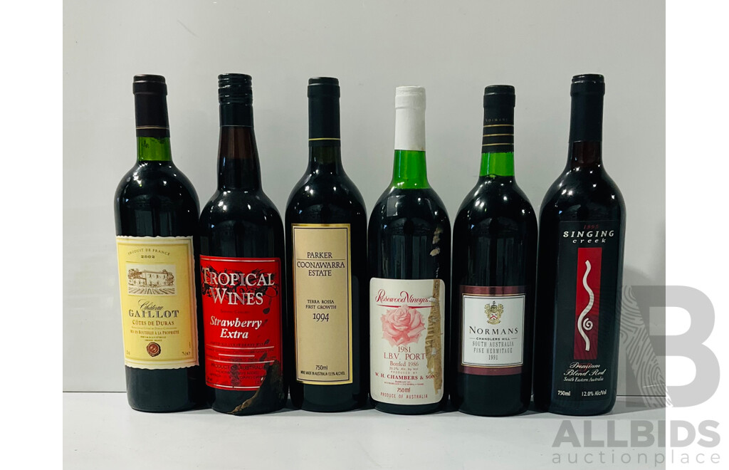 Collection of Six Mixed Red Wines From Rosewood Vineyard, Singing Creek and More