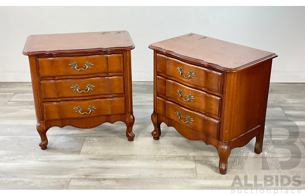 Pair of Serpentine Front Three Drawer Bedside Chests