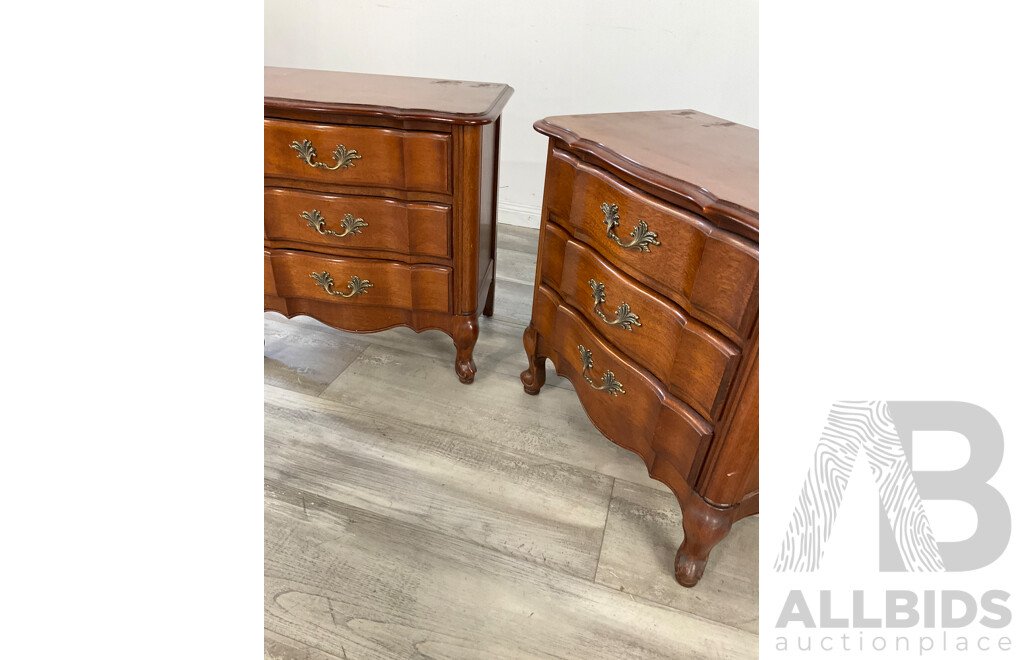 Pair of Serpentine Front Three Drawer Bedside Chests