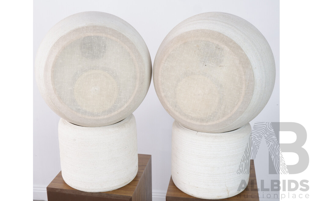 Rare Pair of Micheal Brown Designer Hand Made Concrete Audio Spheres Speakers on Stands