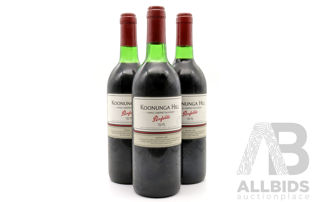 Penfolds Koonunga Hill Shiraz Cabernet Vintage 1993 X 3