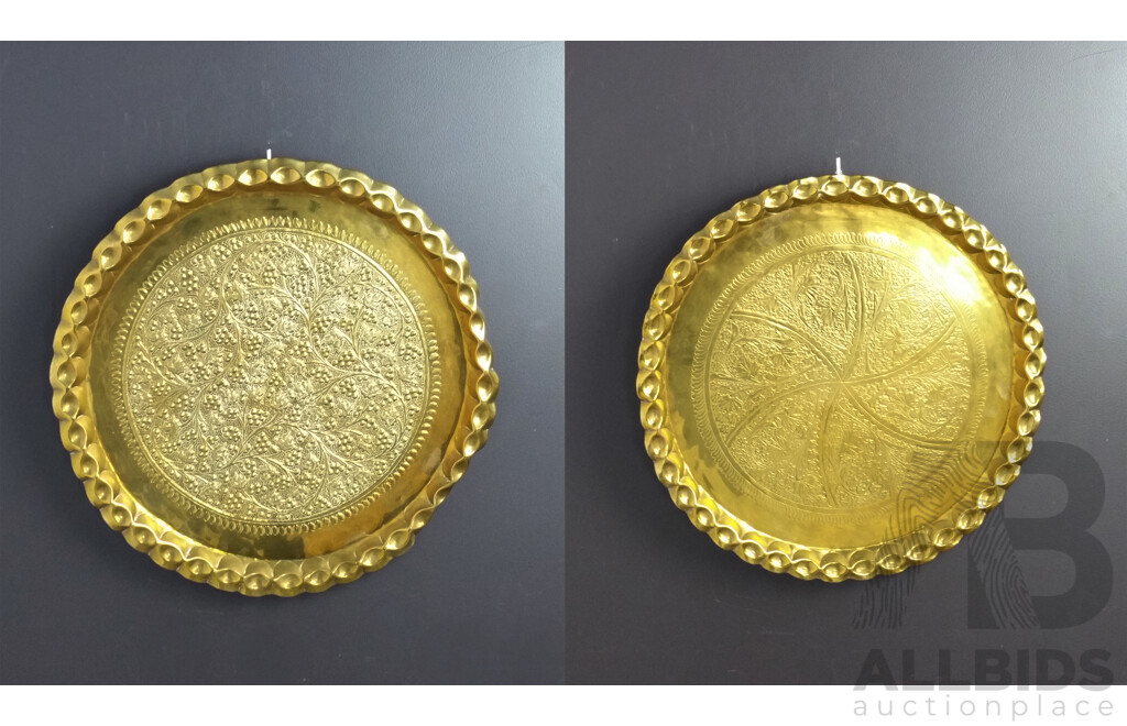 Pair of Hand Beaten Indian Brass Serving Trays