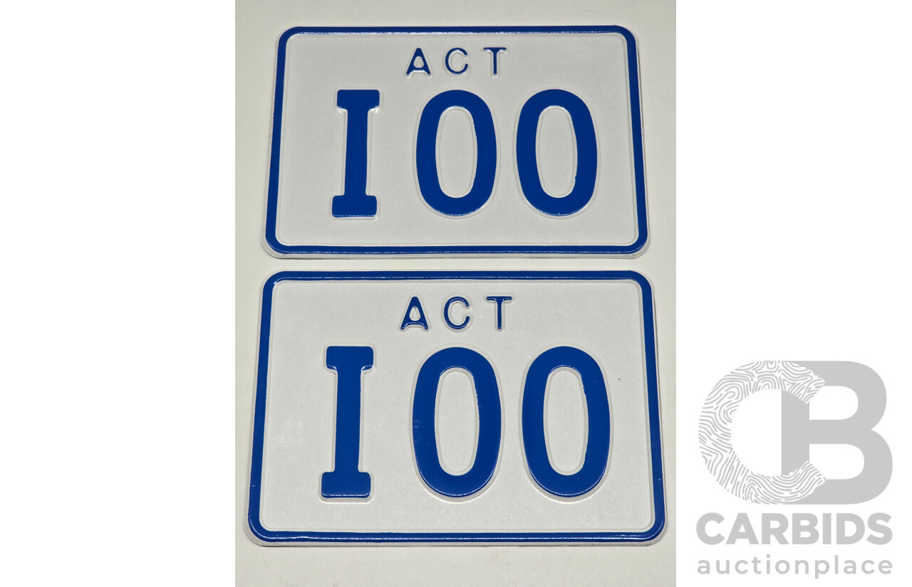 ACT Three Character Alpha  Number Plate - I00(Letter I, Letter 0, Letter 0)