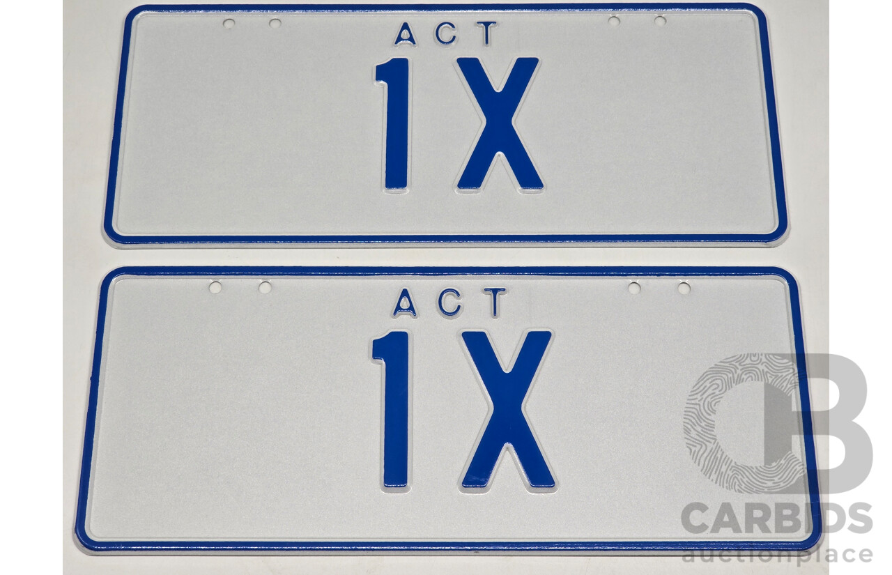 ACT Two Character Alpha Numeric Number Plate - 1X (Number 1, Letter X)