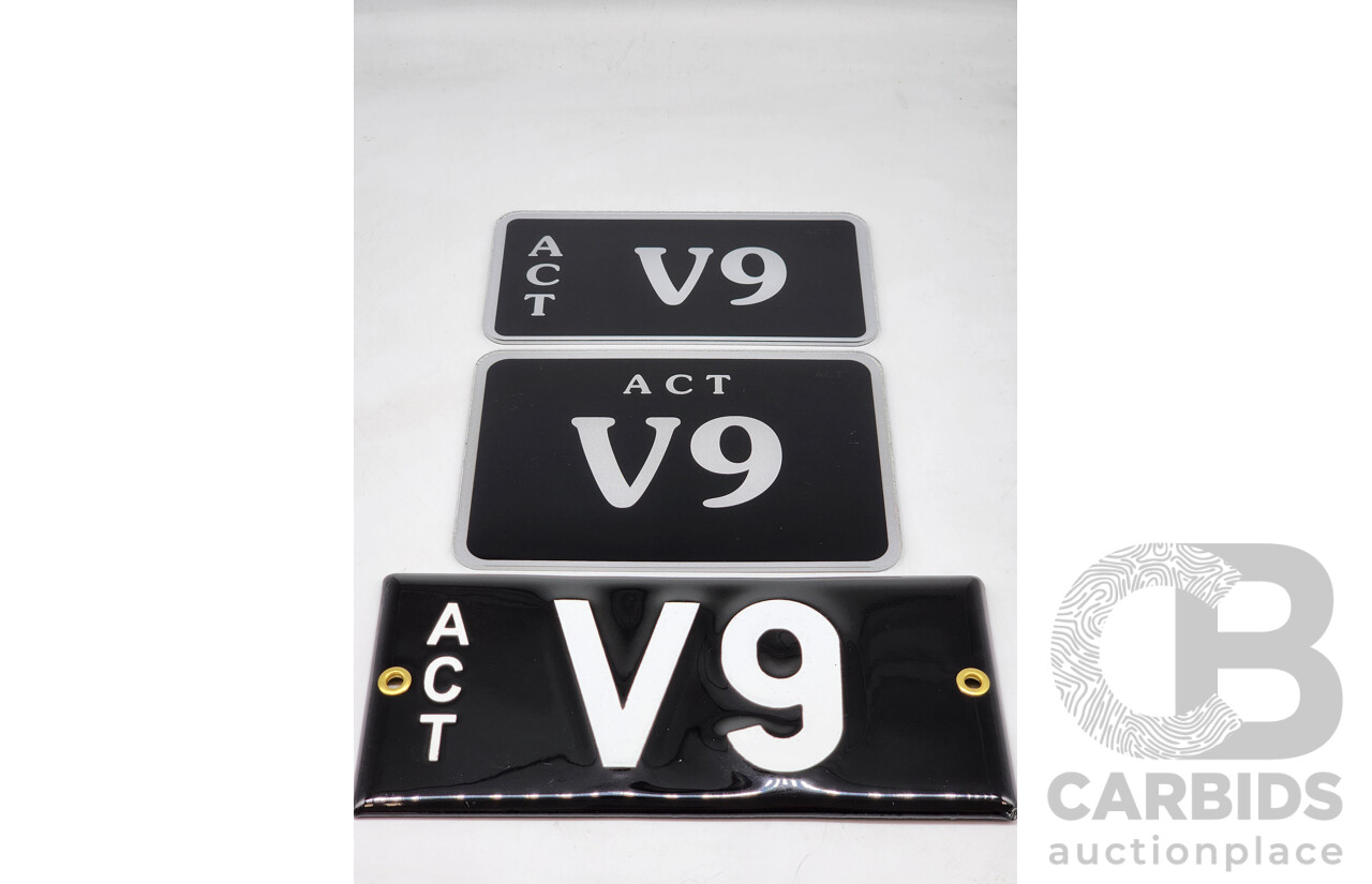 ACT Two Character Alpha Numeric Number Plate - V9 (Letter V, Number 9)