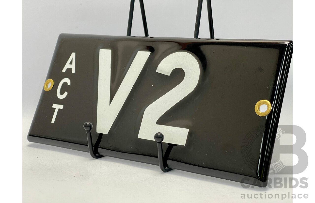 ACT Two Character Alpha Numeric Number Plate - V2 (Letter V, Number 2)