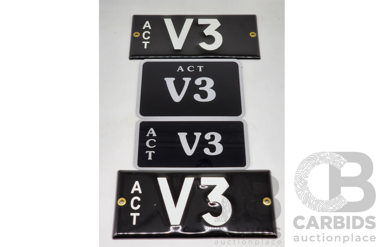 ACT Two Character Alpha Numeric Number Plate - V3 (Letter V, Number 3)