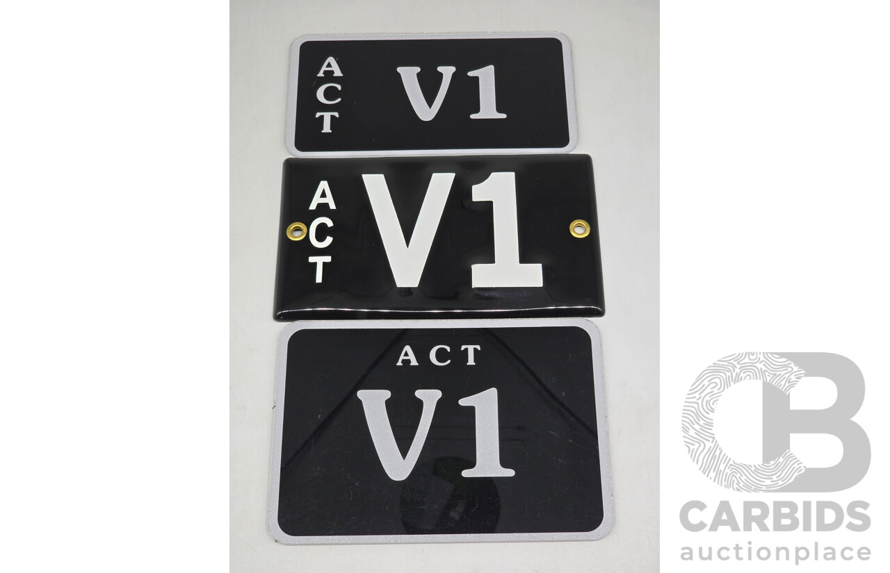 ACT Two Character Alpha Numeric Number Plate - V1 (Letter V, Number 1)