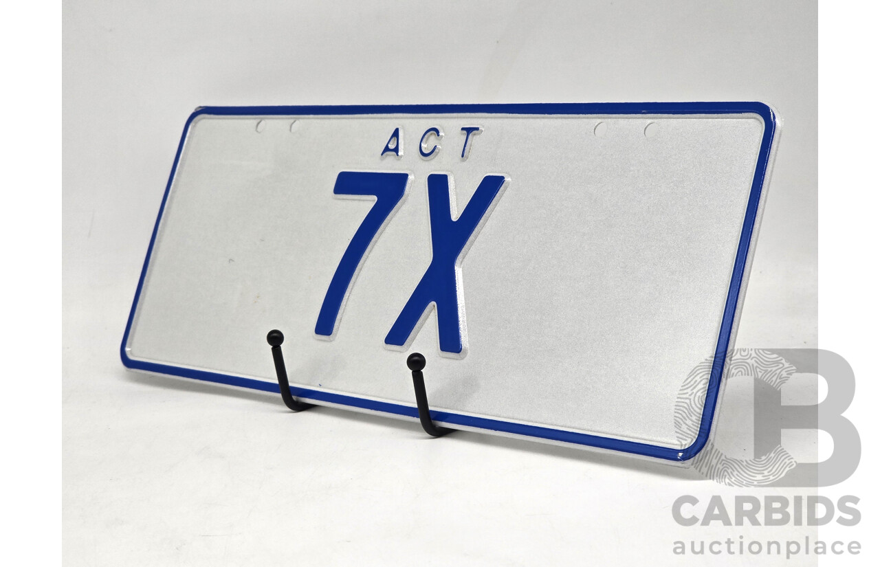 ACT Two Character Alpha Numeric Number Plate - 7X  (Number 7, Letter X)