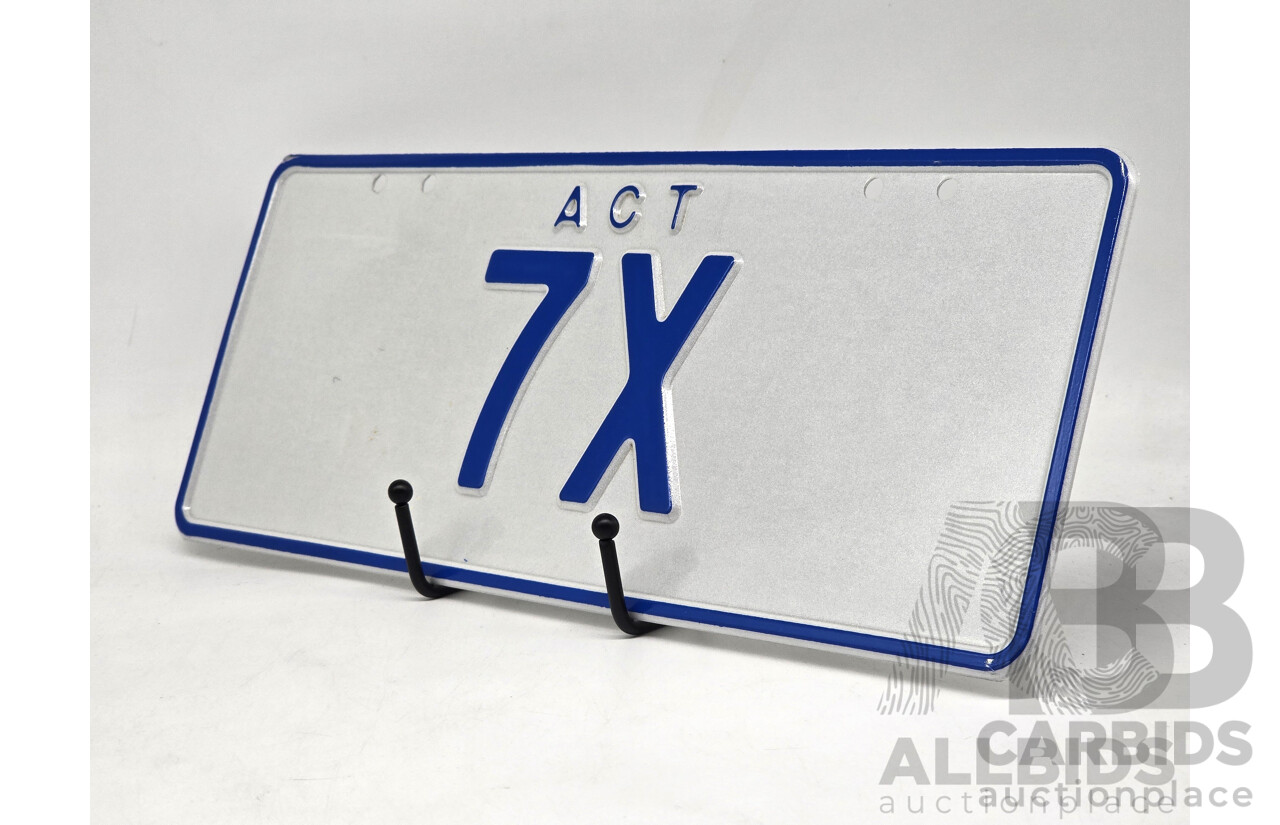 ACT Two Character Alpha Numeric Number Plate - 7X  (Number 7, Letter X)