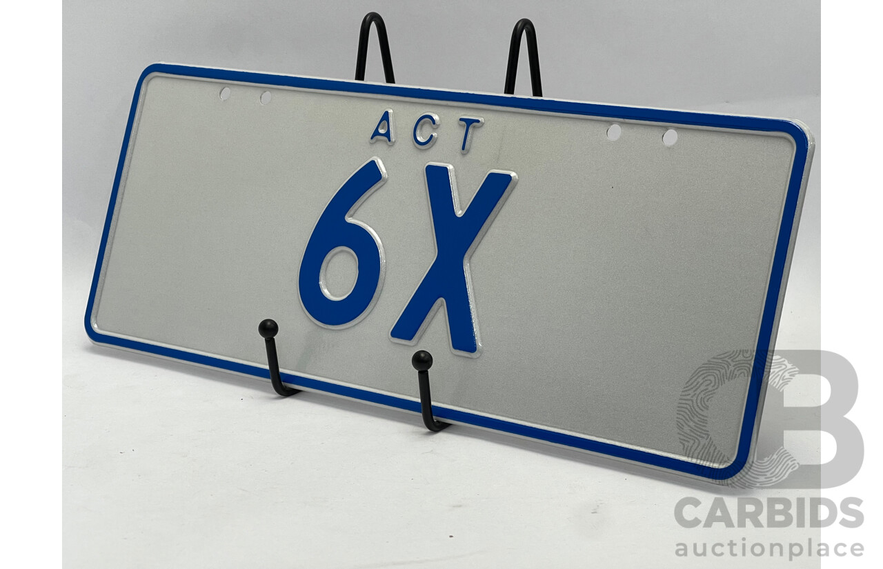 ACT Two Character Alpha Numeric Number Plate - 6X  (Number 6, Letter X)