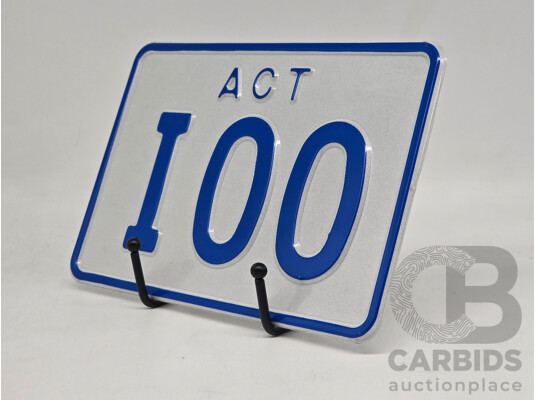 ACT Three Character Alpha Numeric Number Plate - I00(Letter I, Number 0, Number 0)
