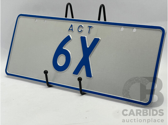 ACT Two Character Alpha Numeric Number Plate - 6X  (Number 6, Letter X)