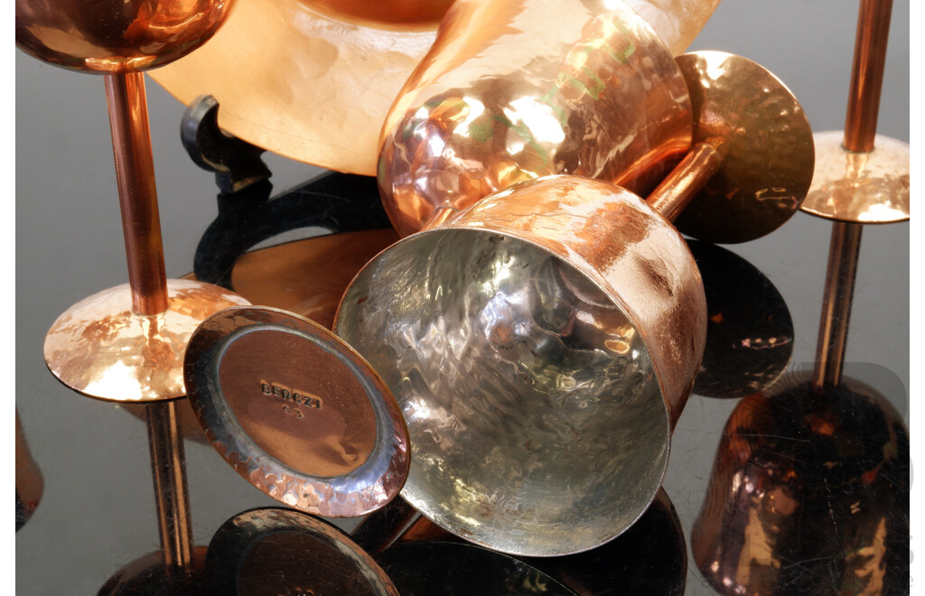 Set Five Australian Berczi Copper Goblets Along with a Copper Tray