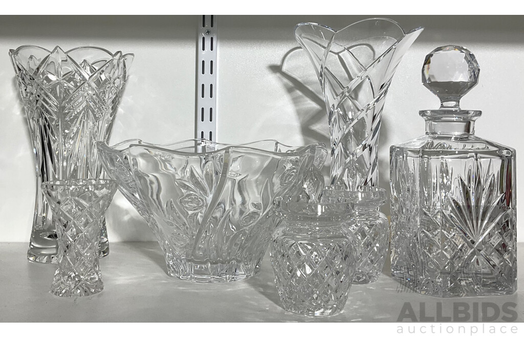 Collection Quality Crystal Including Pineapple Cut Decanter with Stopper, Marc Auriel Bowl and More