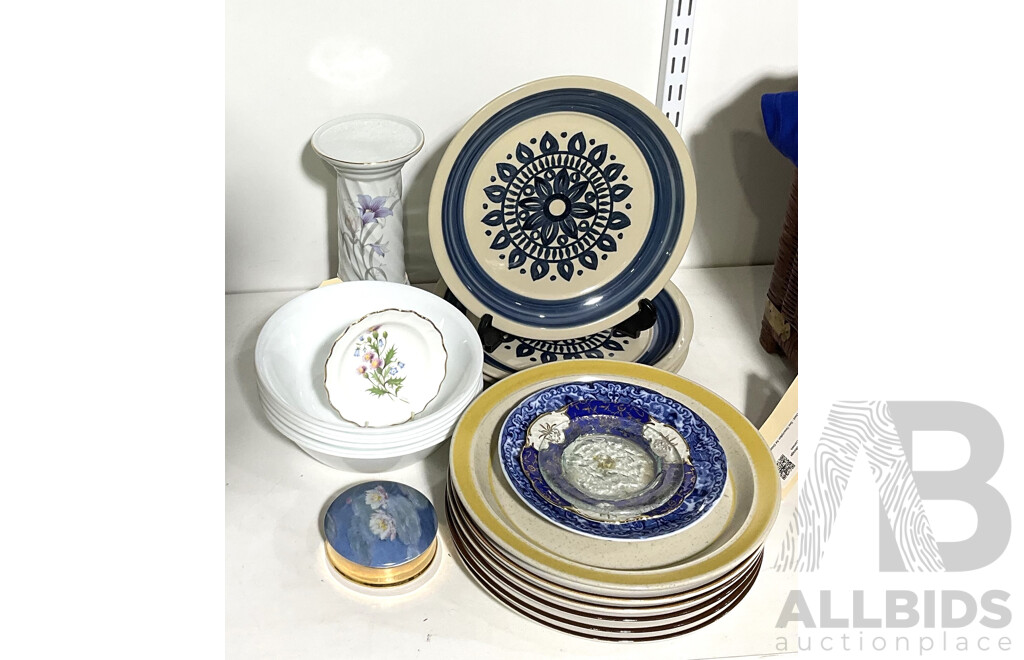 Collection Ceramic Plates Including Set Six Corningware White Bowls, Monet Themed Lidded Dish and More