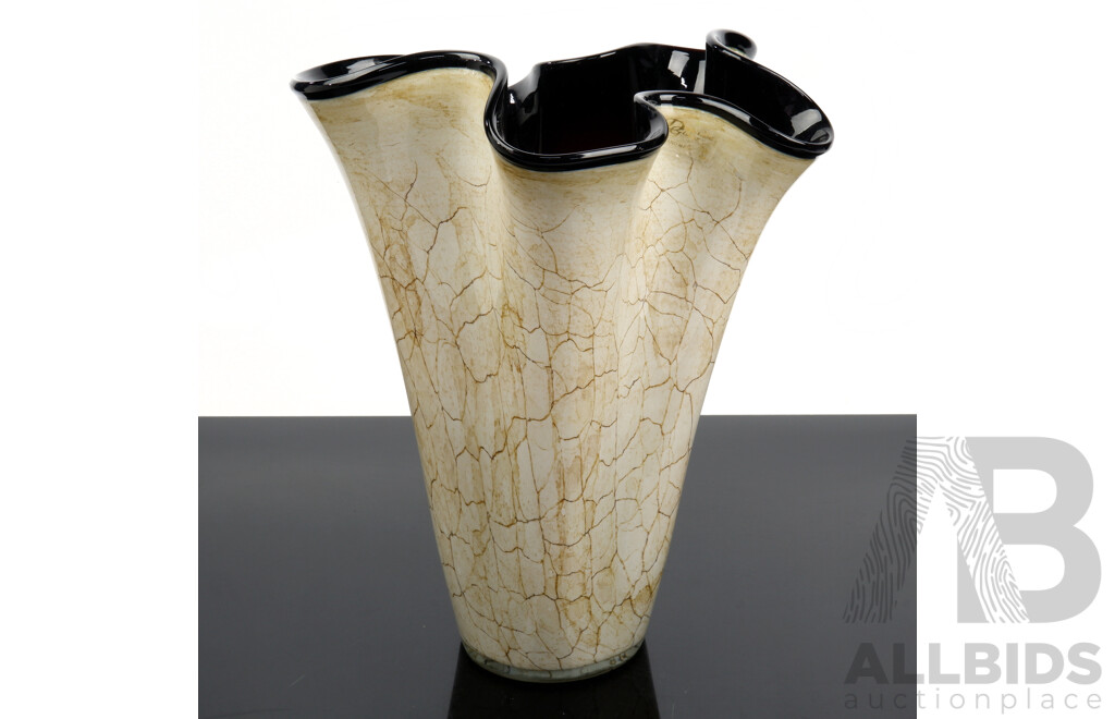 Large Danube Glass Hankerchief Style Vase with Desert Crackle Finish