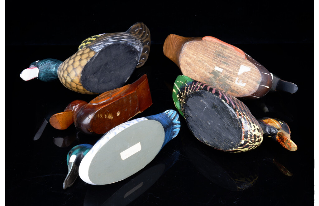 Collection Four Hand Painted Duck Decoy Models, Contemporary